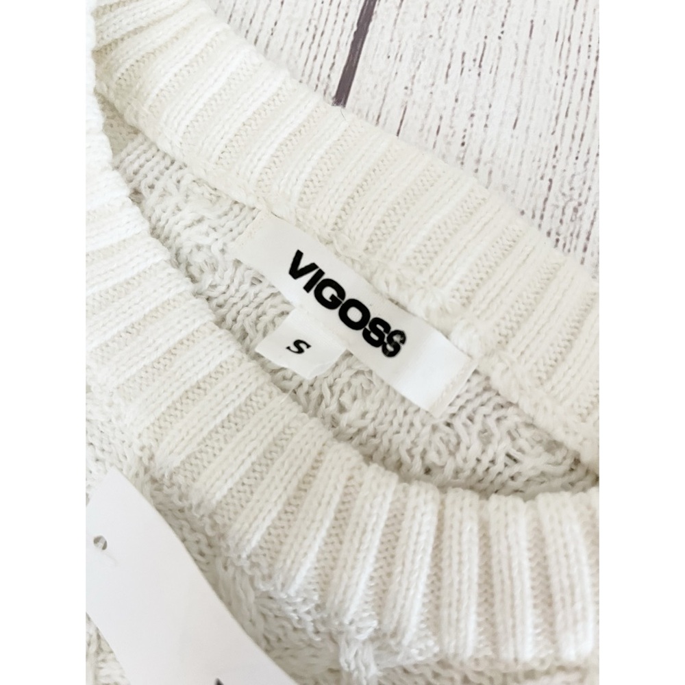 Vigoss white cable knit crew neck sweater NWT S - Picture 4 of 10